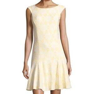 Nanette Lepore Yellow White Floral Barcode Lace Overlay Belladonna Dress NWOT 4
